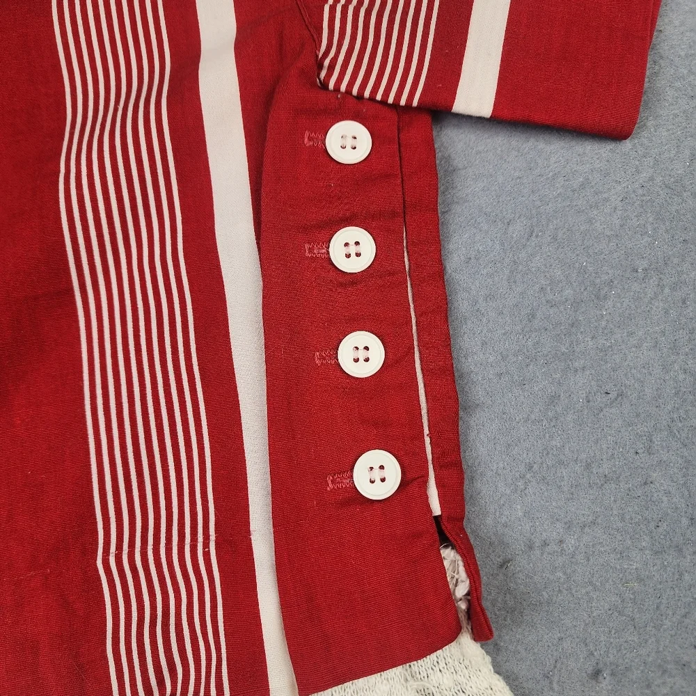 Vintage Petite Lanz Red Cream Stripe Blouse Lace - Picture 2 of 12